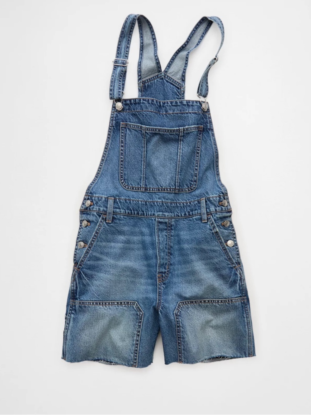 American Eagle Outfitters Denim Short Baggy Overalls in Medium Blue